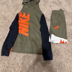 Nike Green and Orange Hoodie with Black Sleeves and matching pants